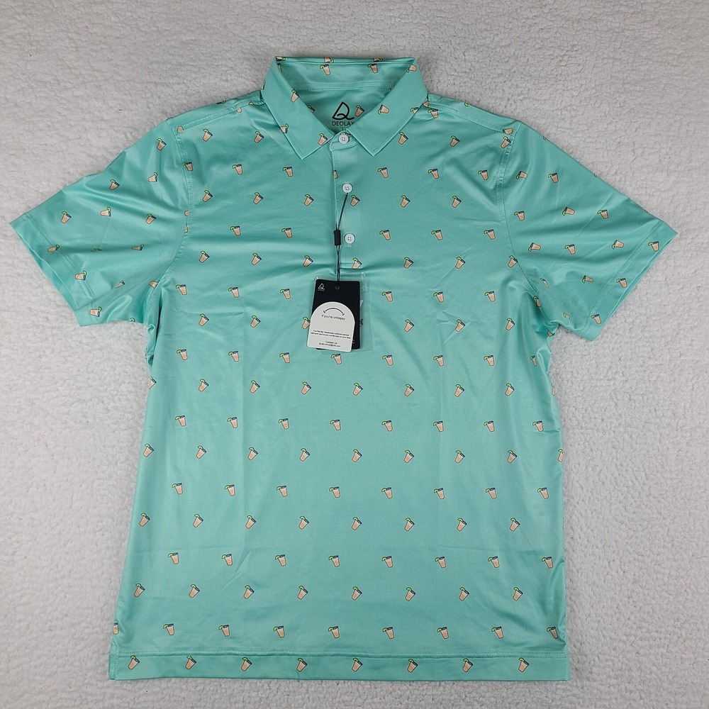 Deolax Polo Shirt Mens Large Green Geometric‎ Performance Golf NWT NEW